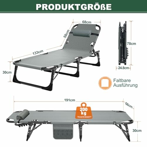 Faltbare Sonnenliege mit Maßen und Tragfähigkeit