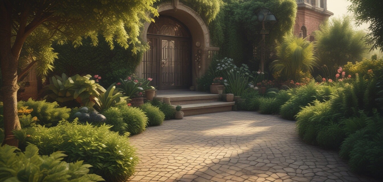 Einladender Garten mit Wegen und Pflanzen