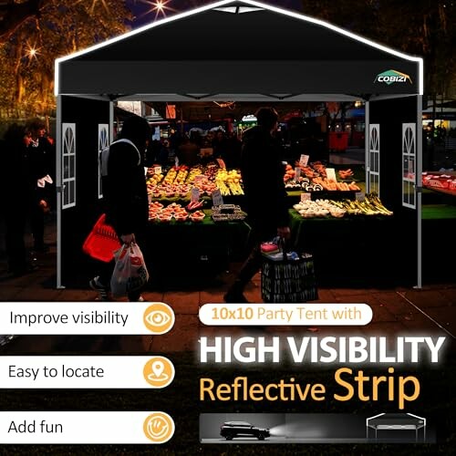 Hochsichtbares Partyzelt mit reflektierendem Streifen bei Nacht