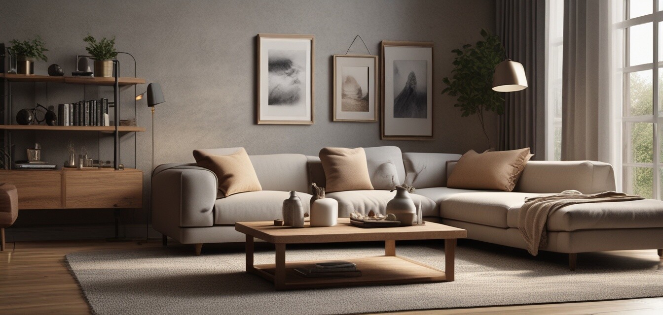 Living room with wood and textiles