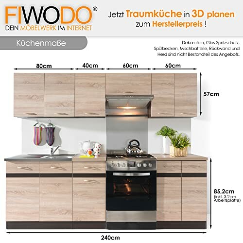 Küche 240cm in Eiche von FIWODO®