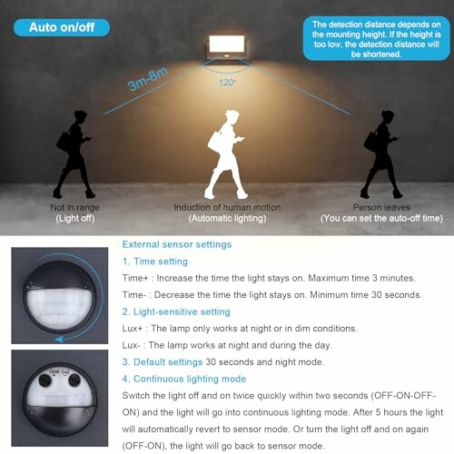 Diagramm der Bewegungssensor-Lichteinstellungen mit Erklärungen.